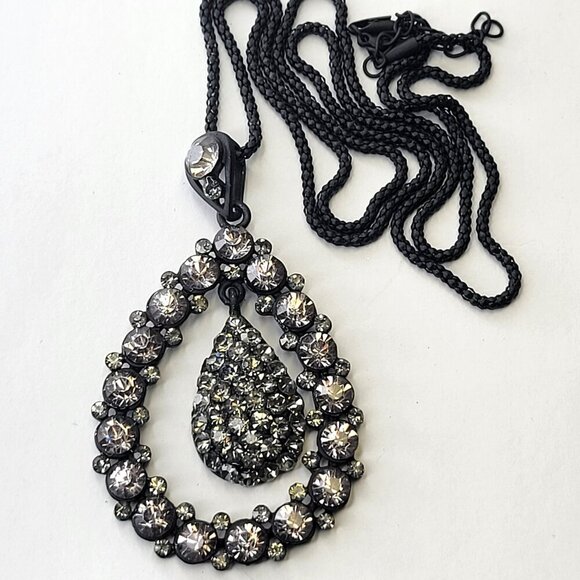 Crystal Teardrop Pendant Necklace Long Sweater Necklace - Picture 3 of 9